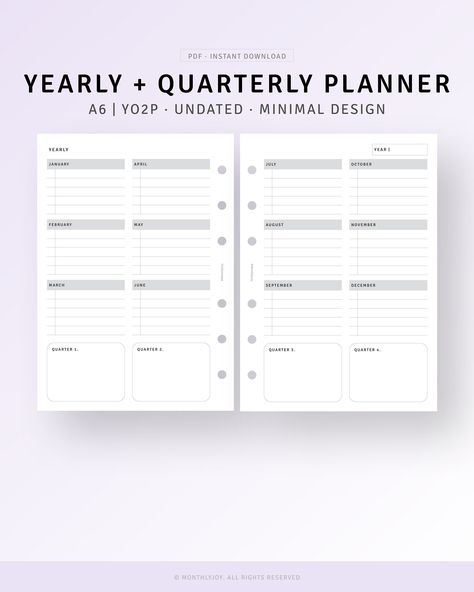 Quarterly Planner, Yearly Overview, Birthday Tracker, A6 Binder, Agenda Organization, Year At A Glance, Simple Planner, Weekly Planners, Daily Planners