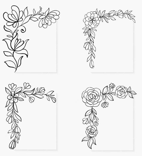 Natural Design Drawing Flower, Flower Drawing Design Border, Floral Boarder Drawing, Calligraphy Flowers Border, Flower Boarders Designs, Border Design With Black Pen, Border Art, Floral Design Drawing Border, Flower Border Drawing