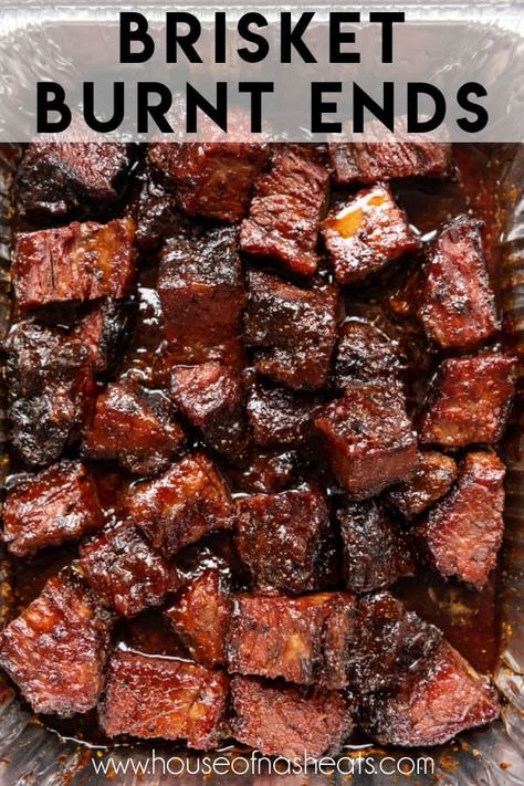 These delicious BBQ Brisket Burnt Ends are little flavor bombs with the perfect combination of smoky, salty, and sweet! Slowly smoked and braised in a tangy BBQ sauce, they work great as an appetizer for a dinner party with the sliced flat of the brisket as the main course, or as part of your BBQ table spread. | brisket burnt ends recipe | brisket burnt ends smoked | smoked burnt ends brisket Brisket Burnt Ends Smoked, Traeger Burnt Ends, Smoked Brisket Burnt Ends, Brisket Burnt Ends In The Oven, Beef Burnt Ends In The Oven, Burnt Tips Recipe, Burnt Ends Smoker, Brisket Burnt Ends Recipe, Pitboss Recipes