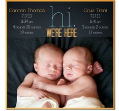 Everyone looks forward to the arrival of a new baby, or in this case, twins. Looking for a creative way to announce the arrival Birth Announcement Ideas, Twins Newborn, Twin Birth Announcements, Twin Pictures, Baby Kicking, Pumping Moms, Announcement Ideas, Newborn Twins, Baby Sleep Problems