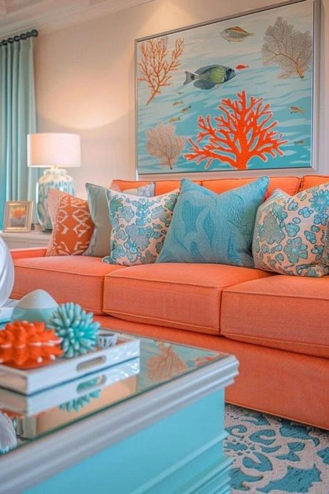 Coastal Living Rooms Ideas, Beachy Living Room, Beach Theme Living Room, Coastal Decorating Living Room, Coastal Farmhouse Decor, Living Room Decor Inspiration, Coastal Living Rooms, Beach House Interior, Coastal Living Room