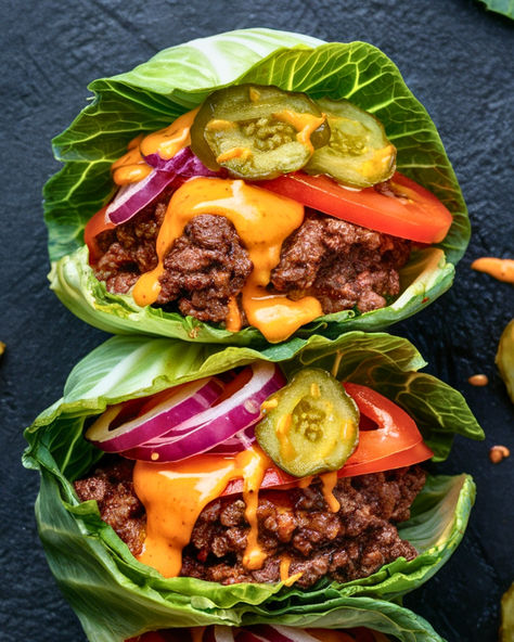 Say goodbye to flimsy lettuce wraps and hello to the ultimate low-carb bun replacement: cabbage leaves!   Sturdy, versatile, and delicious, cabbage is the perfect solution to your burger wrap needs. Whether you’re following a low-carb diet or simply looking for a healthier burger option, cheeseburger cabbage wraps offer a refreshing twist on the classic burger. Protein Style Burger Lettuce Wraps, Burger Style Lettuce Wrap, No Carb Burger, Lettuce Hamburger Wraps, Breakfast Lettuce Wraps, Lettuce Wrap Burger Healthy, Lettuce Burger Wrap, Cheeseburger Lettuce Wraps, Lettuce Wrap Burger