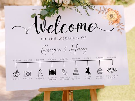 Wedding Welcome Timeline Sign Template, Order of the day, Landscape, Instant download, Elegant, DIY Wedding Stationery, Printable also comes with alternstive timeline sizes https://etsy.me/3Xn1SoI #brown #wedding #black #bohohippie #weddinginvitation #simplistic #invitation #editabletemplate #weddingstationary Diy Wedding Timeline Sign, Wedding Timeline Sign, Wedding Landscape, Wedding Cake Display, Fireworks Photo, Diy Wedding Stationery, Brown Wedding, Wedding Black, Order Of The Day