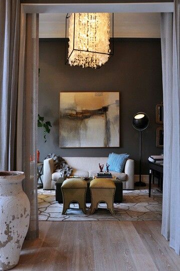 Gorgeous Bronze Living Room, Urbane Bronze, Urban Bronze, Design Salon, A Living Room, Apartment Design, Over The Top, Sherwin Williams, Beautiful Interiors