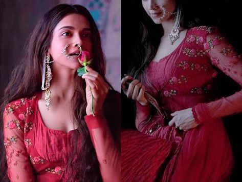 1_This-rose-embroidered-red-anarkali-from-Bajirao-Mastani-for-a-prayer-ceremony Deepika Mastani Look, Bajirao Mastani Costumes, Red Anarkali Suits Simple, Bajirao Mastani Aesthetic, Deewani Mastani Dress, Red Anarkali Suits Wedding, Mastani Look, Bajirao Mastani Deepika Padukone, Anarkali Suits Simple