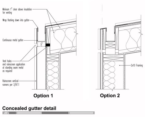 concealed gutter - Google Search Construction Details Architecture, Case Study House, Larch Cladding, Standing Seam Roof, Membrane Roof, Detail Drawing, Case Study Houses, Building Details, Timber Roof