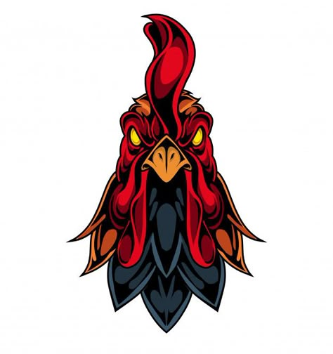 Rooster head mascot logo | Premium Vector #Freepik #vector #logo #character #cartoon #bird Rooster Head, Rooster Tattoo, Chicken Tattoo, Tato Tradisional, Cartoon Rooster, Rooster Logo, Chicken Logo, Rooster Art, Chicken Art