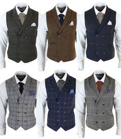 Mens Double Breasted Herringbone Tweed Peaky Blinders Vintage Check Waistcoat | eBay Double Breasted Vest Men, डिजाइनर कपड़े, Mens Vest Fashion, Men's Vests, Mens Waistcoat, Tweed Waistcoat, Waistcoat Men, Mens Suit Vest, Dress Suits For Men