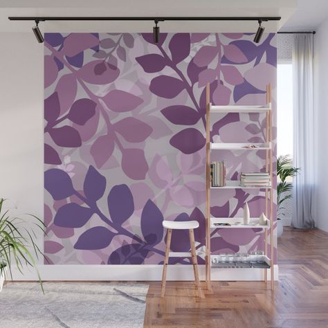 With our Wall Murals, you can cover an entire wall with a rad design - just line up the panels and stick them on. They're easy to peel off too, leaving no sticky residue behind. With crisp, vibrant colors and images, this stunning wall decor lets you create an amazing permanent or temporary space. Available in two floor-to-ceiling sizes.      - Size in feet: 8' Mural comes with four 2'(W) x 8'(H) panels   - Size in feet: 12' Mural comes with six 2' x 8' panels   - Printed on self-adhesive woven Purple Wall Mural, Wall Murals Painted Bedrooms, Bedroom Purple, Lavender Leaves, Bedroom Murals, Mural Ideas, Wall Murals Painted, Wall Paintings, Purple Walls