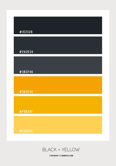 Black and Yellow Color Scheme – Color Palette #52 1 - Fab Mood | Wedding Colours, Wedding Themes, Wedding colour palettes Color Palette For Home, Yellow Color Scheme, Yellow Color Palette, Flat Color Palette, Yellow Palette, Color Design Inspiration, Black Color Palette, Black Color Combination, Yellow Colour Scheme