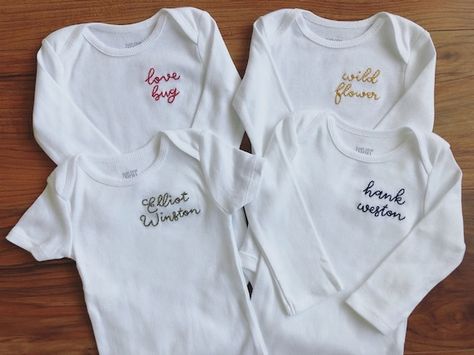 Embroidered Onesies Diy, Hand Embroidery Onesie, Peanut Embroidery, Embroidered Baby Onesie, Embroidered Onesie Girl, Baby Name Onesie, Embroidered Baby Clothes, Name Onesie