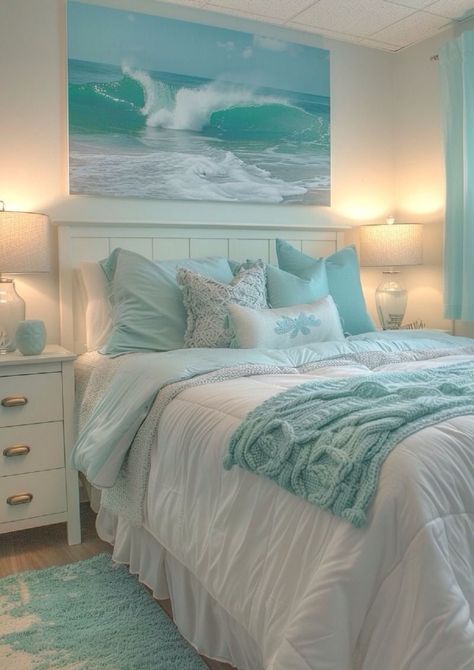 Woven Curtains, Costal Bedroom, Ocean Room Decor, Preppy Dorm Room, Beach Room Decor, Bedroom Decorating Tips, Coastal Preppy, Ocean Room, Preppy Bedroom