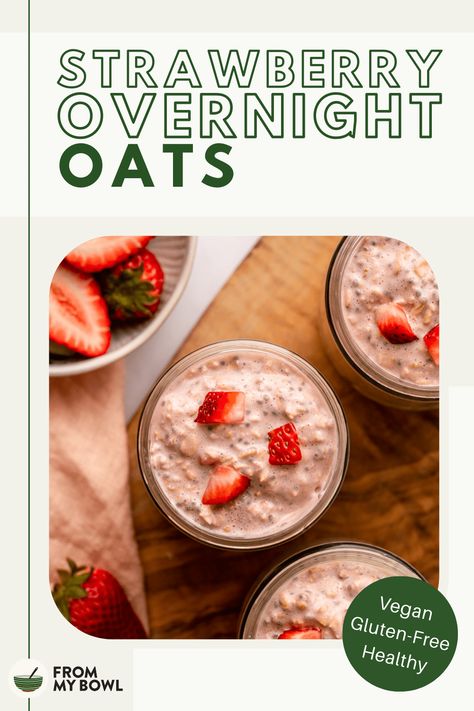 This quick Strawberry Overnight Oats recipe is hearty, sweet, creamy, and soaked overnight in strawberry-flavored milk. Vegan, Gluten-free, Refined sugar-free. Strawberry Overnight Oats Recipe, Strawberries And Cream Oatmeal, Strawberry Overnight Oats, Balanced Eating, Oat Recipes Healthy, Vegan Breakfasts, Overnight Oats Recipe Healthy, Gluten Free Breakfast, Overnight Oatmeal