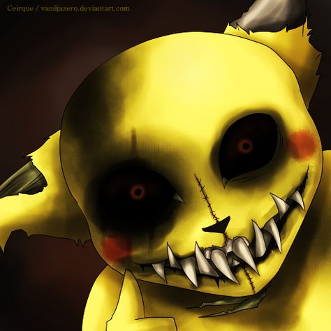 horror pikachu Detective Pikachu Tattoo, Horror Pokemon Tattoo, Creepy Pokemon Tattoo, Evil Pokemon Art, Creepy Pikachu, Scary Pokemon, Creepy Pokemon, Pikachu Tattoo, Pikachu Drawing