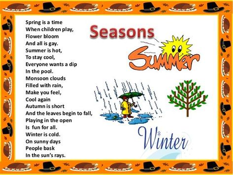 Spring Season Poem In English: Poem On Spring Season, Season Poem, Rainy Season Essay, Poem In English, English Poem, Seasons Poem, English Rhymes, Poems In English, Holiday Homework