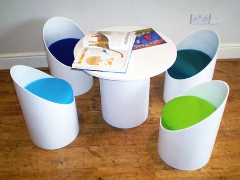 Eco Seatz is a new company in the UK that handcrafts modern furniture from heavy-duty cardboard tubes made from recycled paper, Cardboard Chair, Doll Furniture Diy, Diy Barbie Furniture, Doll House Plans, Barbie Doll House, Recycled Cardboard, Barbie Diy, Colorful Chairs, Cardboard Tubes