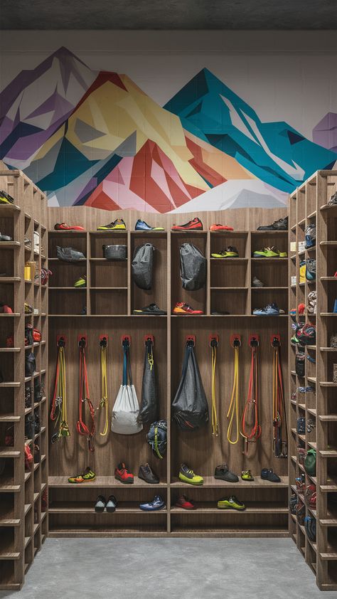 👫 Design a rock climbing gear closet that’s perfect for everyone with gender-neutral climbing gear storage. Focus on functionality and shared climbing gear organization to create a space that works for all. #RockClimbingGearCloset #ClimbingGearStorage #ClimbingOrganization Climbing Gear Storage, Climbing Gear Organization, Container Garage, Gear Organization, Gear Closet, Gear Room, Gear Storage, Rock Climbing Gear, Storage Idea