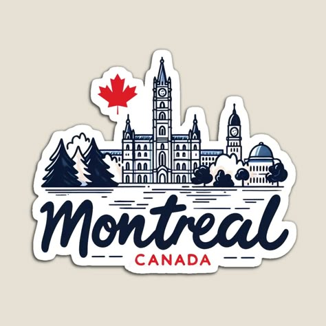 Get my art printed on awesome products. Support me at Redbubble #RBandME: https://www.redbubble.com/i/magnet/Montreal-Quebec-Canada-by-HowToCanadian/154153271.TBCTK?asc=u Canada Stickers Aesthetic, Canadian Aesthetic, Stickers Journal, Moving To Canada, Red Colour Palette, Album Scrapbooking, Of Montreal, Montreal Quebec, Mural Design