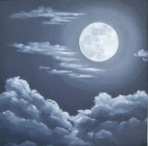 Moon and Clouds Skyscape Art, Moon And Clouds, Clouds Art, Painting Night, Night Clouds, Night Sky Painting, Paint Nite, Moon Drawing, Paint Night