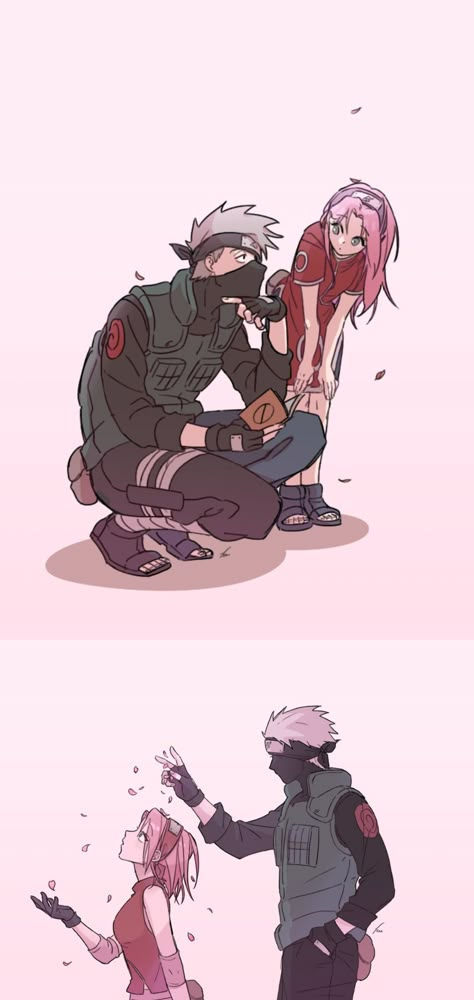 Kakashi Father, Kakashi And Sakura, Sakura Cute, Kakashi Sakura, Kid Kakashi, Naruto Sakura, Animal Crossing Funny, Naruto Teams, Sasuke Sakura