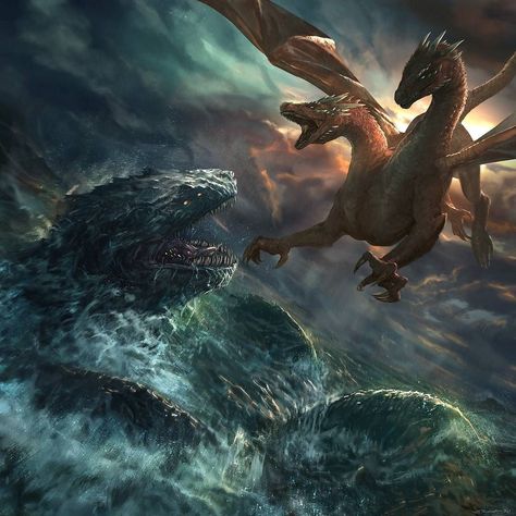 Two Headed Dragon, Legends And Myths, Fairy Dragon, Fantasy Beasts, Giant Monsters, Dragon Pictures, Fantasy Monster, Dragon Artwork, Sea Monsters