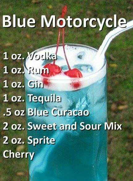 Blue Motorcycle Blue Motorcycle Drink, Cocktail Party Drinks, Alcholic Drinks, Cocktail Drinks Alcoholic, Blue Motorcycle, Halloween Cocktail, Mudslide, Mixed Drinks Alcohol, Yummy Alcoholic Drinks