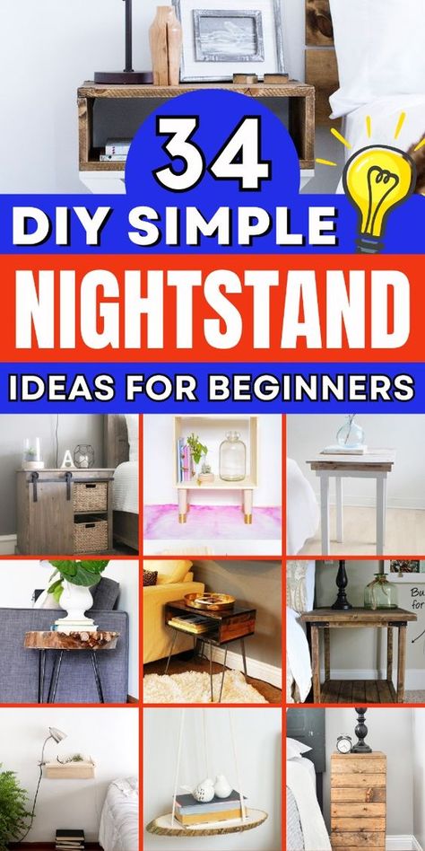 Add functionality to your bedroom with these easy DIY nightstands! Night Stand Ideas Diy, Diy Nightstand Ideas, Wood Side Table Diy, Diy Nightstands, Diy Night Stand, Diy Bedside Table, Crate Side Table, Nightstand Ideas, Simple Nightstand