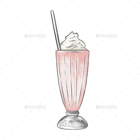 Hand Drawn Sketch of Milkshake Milkshake Drawing Easy, Milkshake Sketch, Milkshake Doodle, Milkshake Tattoo, Milkshake Drawing, Drink Sketch, Embroidery Journaling, Sticker Inspiration, Watercolour Drawings