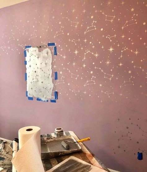 Girls Bedroom Accent Wall, Star Wall Stencil, Accent Wall Bedroom Paint, Wall Stencils Diy, Wall Stencil Patterns, Wall Stencil, Accent Wall Bedroom, Trendy Bedroom, Bedroom Paint