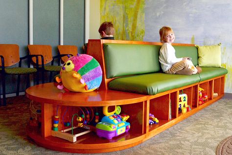 Pediatric Waiting Room, Pediatric Waiting Room Ideas, Waiting Room Ideas, Reception Bench, Reception Waiting Area, Psp Games, Reception Waiting, Daycare Design, Vet Clinic