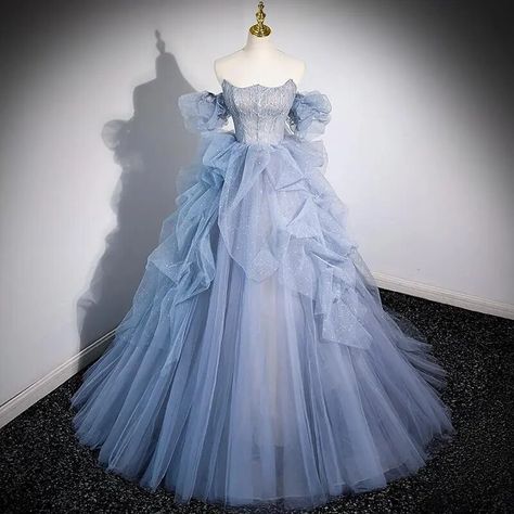 Tulle Pattern, Blue Sweet 16, Princess Evening Dress, Prom Dress Blue, Classic Dresses, Tulle Balls, Blue Evening Dresses, Blue Tulle, Tulle Ball Gown