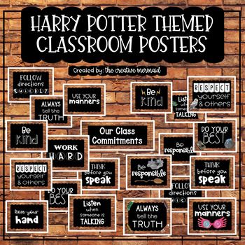 Harry Potter Wizard Rules/ Classroom Commitments There are 2 different styles, with and without clipart. Current posters included are:Harry Potter Class RulesHarry Potter Classroom RulesHarry Potter Class CommitmentsHarry Potter Classroom CommitmentsGryffindor PosterRavenclaw PosterSlytherin PosterH... Harry Potter Classroom Theme High School, Slytherin Classroom, Harry Potter Classroom Ideas, Classroom Commitments, Harry Potter Classroom Decorations, Fantasy Classroom, Harry Potter Classroom Theme, Harry Potter Classes, 7th Grade Classroom