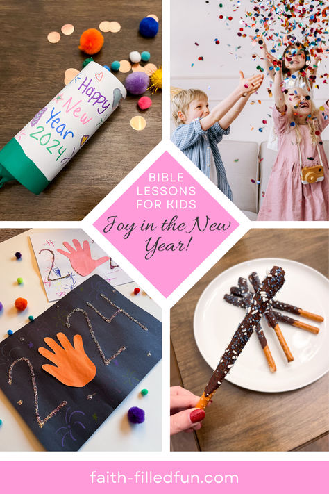 New Year's Eve crafts for kids with accompanying Bible lesson "Joy in the New Year" Jesus Crafts For Kids, Snack Activities, Eve Bible, Christian Kids Crafts, Bible Lesson For Kids, New Year's Eve Crafts, Kids New Years Eve, New Year's Eve Activities, Jesus Crafts