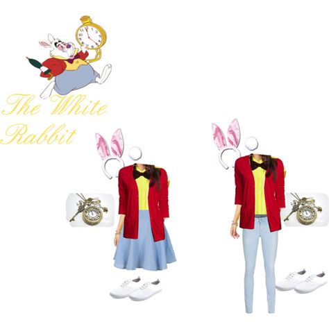 White Rabbit Costume DIY by clairebear235 on Polyvore featuring Express, Forever 21, True Religion, Charlotte Russe, Wonderland, aliceinwonderland, whiterabbit and imlateimlateforaveryimportantdate White Rabbit Costume Diy, Rabbit Costume Diy, Disney Cosplay Ideas, White Rabbit Costume, Modest Halloween Costumes, White Rabbit Costumes, Alice In Wonderland Rabbit, Rabbit Halloween, White Rabbit Alice In Wonderland