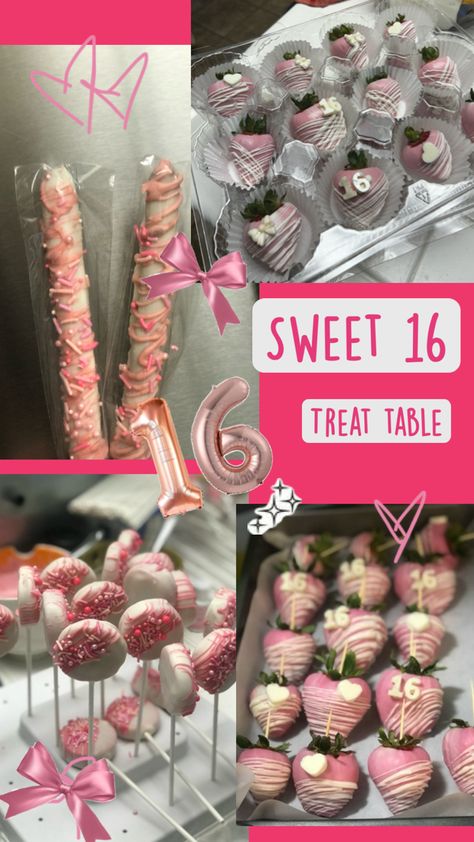 Sweet 16 birthday party treat table Birthday Party Treat Table, Sweet Sixteen Candy Bar, Sweet 16 Party Decorations, Pink Sweet 16, Sweet Sixteen Birthday Party Ideas, Treat Table, Birthday Party Treats, Sweet 16 Decorations, Sweet 16 Birthday Party