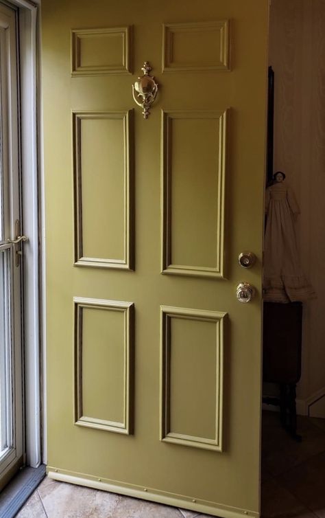 Stop by and pick up this great find at Old Village Paints in Perkiomenville, PA. Gold Painted Front Door, Farrow And Ball India Yellow Front Door, Gold Front Door Paint Colors, Ochre Front Door, Yellow Trim Interior, Mustard Yellow Front Door, Gold Front Door, Cabins Interiors, Yellow Front Door