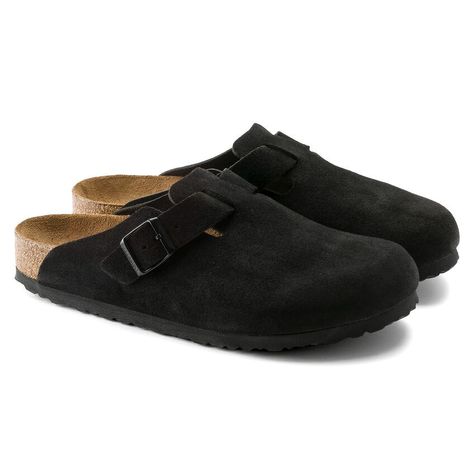 Boston Soft Footbed Suede Leather Black Birkenstock Clogs, Clog Birkenstock, Boston Birkenstock, Boston Soft Footbed, Gold Trainers, Bob Chapeau, Birkenstock Clog, Birkenstock Clogs, Boston Clogs