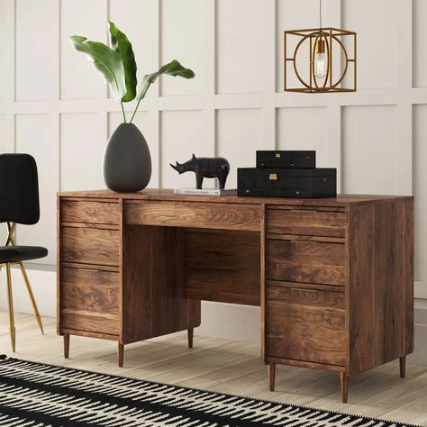 Mercury Row Cutrer Desk & Reviews | Wayfair Modern Office Interiors, Desk Wood, Large Desk, Executive Desk, Wooden Desk, House Renovation, Wood Desk, Modern Desk, Desk With Drawers