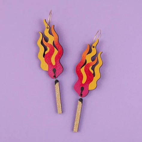 Spark Tattoo, Matchstick Earrings, Flame Earrings, Printed Tissue Paper, Fire Earrings, Etsy Jewelry Handmade, Dagger Earrings, Light Earrings, Hoops Gold