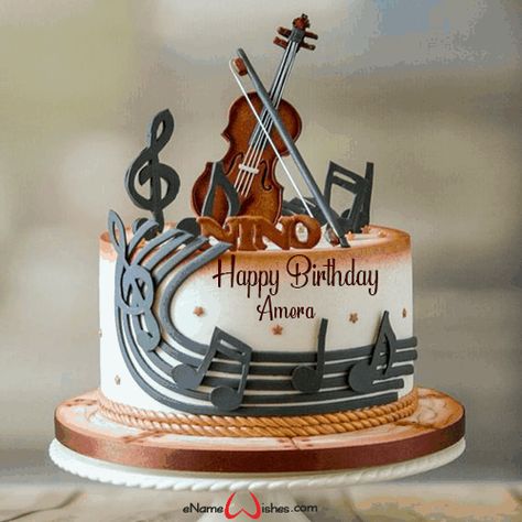 Musical Birthday Wishes with Name - eNameWishes Musical Birthday Wishes, Cake Name Edit, Birthday Cake With Name Edit, Happy Birthday With Name, Music Birthday Cakes, Pic Birthday, Violin Cake, Name On Cake, Write Name On Cake