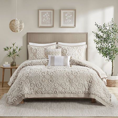 The Harbor House Suzanna Comforter Mini Set is the perfect addition to make your bedroom classically comfortable. Delicately tufted medallions are beautifully showcased throughout this comforter in a gorgeous white, giving your bedroom a soft homey feel.100% Cotton Comforter Set with Tufted 3-Dimensional Chenille Embroidery.Oversized and overfilled for great look and comfort.Set includes comforter and 2 shams.Hypoallergenic polyester filling in the comforter (filling contains no allergens and is Homely Decor, Chenille Embroidery, Bedroom Hacks, Cotton Comforter Set, Harbor House, Ideas Room, Favorite Dessert, Bedroom Modern, Cotton Comforters