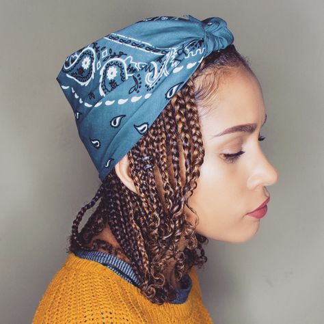 Bandana style with mini braids French Braids Black Hair, Loose Braid Hairstyles, Bandana Hairstyles Short, Urban Hairstyles, Black Curly Hair, Cool Braid Hairstyles, Braids Hairstyles Pictures, Cute Box Braids Hairstyles, Braided Hairstyles Easy