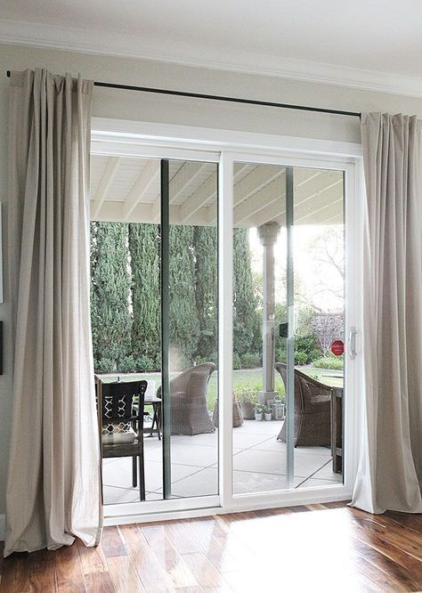 Patio Door Window Treatments, Sliding Glass Door Window Treatments, Patio Door Coverings, Glass Door Curtains, Sliding Glass Door Curtains, Pintu Interior, Sliding Glass Door Window, Door Shades, Sliding Door Window Treatments