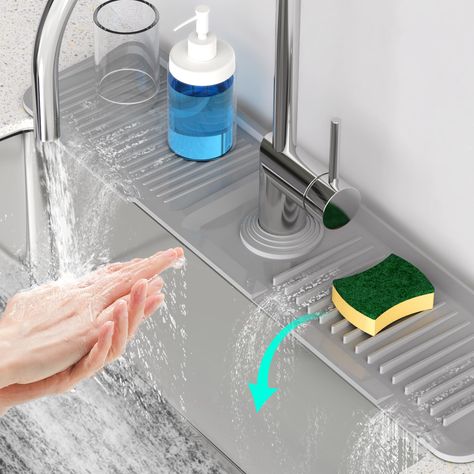 Splash Guard Kitchen, Kitchen Sink Area, Slope Design, Sink Splash Guard, Faucet Mat, Apartment Must Haves, Kitchen Sponge Holder, Kitchen Sink Design, Sink Mats