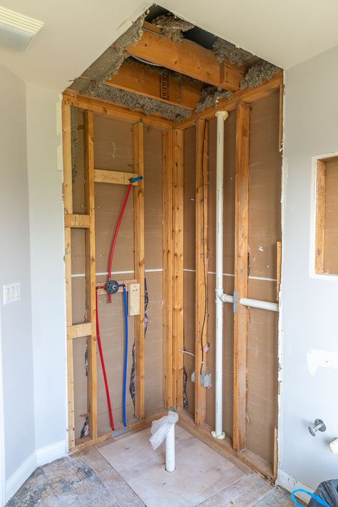 Guest Bathroom Renovation: Plumbing Rough-In and Floor Leveling Bathroom Plumbing Rough In, Plumbing Ideas, Floor Leveling, Rough In Plumbing, Plumbing Rough In, Guest Bathroom Renovation, Shower Plumbing, Pony Wall, Shower Installation