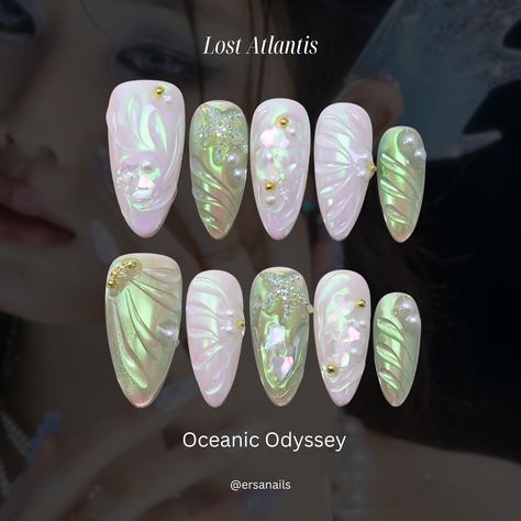 MEET US UNDER THE SEA ˖°𓇼🌊⋆🐚🫧 Introducing our Lost Atlantis collection, featuring 23 of our signature mermaid nail designs. 🧜🏼‍♀️ We’ve been planning this collection since the day we were founded, as mermaid-fairy core has always been the base of our brand and aesthetic. We’re so excited to release the Lost Atlantis collection that ties together our designs.🧚🏼‍♀️ If you’ve been following along our journey, you’ll discover some familiar designs that have been with us since day one of Ersa a... The Little Mermaid Nails, Fairy Core Nails, Mermaid Nail Designs, Lost Atlantis, Little Mermaid Nails, Fairy Nails, Mermaid Nail, Mermaid Fairy, Mermaid Nails