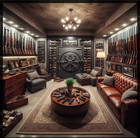 Basement Bunker Safe Room, Ultimate Home Office, Security Room Design, Basement Safe Room, Safe Rooms In Houses, Whiskey Room Man Caves, Safe Room Ideas, Hunting Room Ideas, Luxury Man Cave