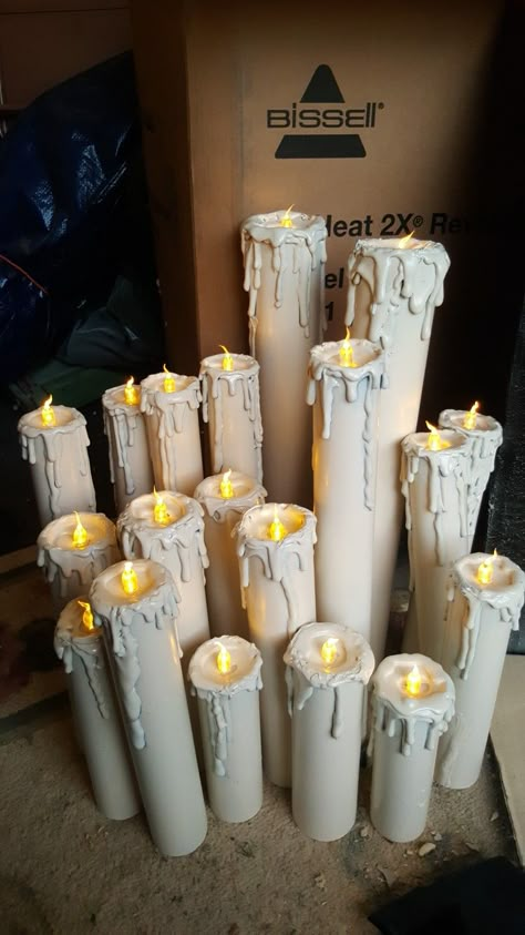 Pvc Pipe Candles, Church Halloween Party, Pvc Candles, Candle Backdrop, Cloud Wedding, Candles Halloween, Masquerade Ball Party, Haunted House Diy, Pvc Pipe Crafts