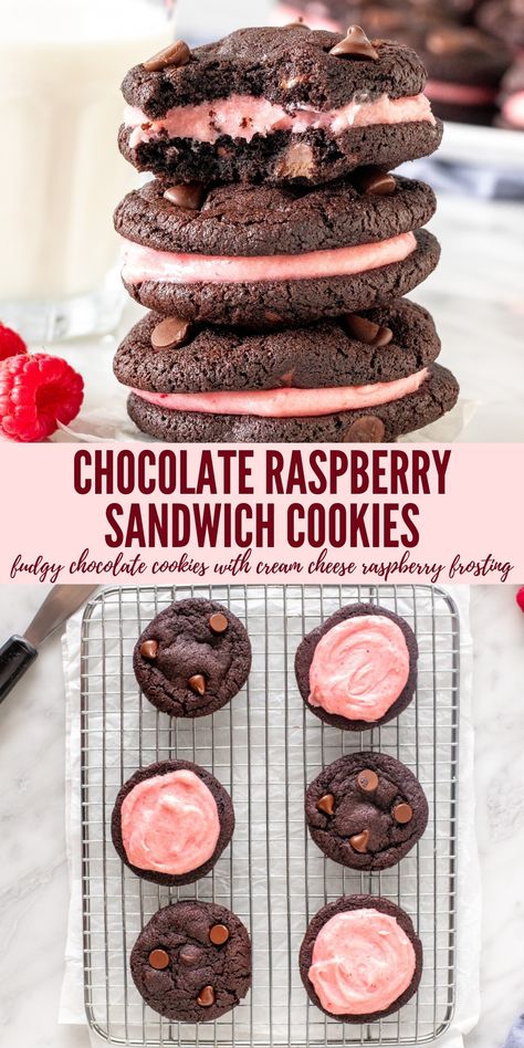 Raspberry Sandwich Cookies, Raspberry Sandwich, Bar Treats, Raspberry Frosting, Dessert Original, Valentines Baking, Raspberry Recipes, Chocolate Sandwich Cookies, Whoopie Pies