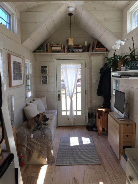 Tiny Hall House on Wheels: An Adventure in Living Simply Dream Home Design Interior, Tiny House Living Room, Hall House, Home Design Interior, Tiny House Inspiration, House Living Room, Sleeping Loft, Tiny House Movement, Tiny Spaces